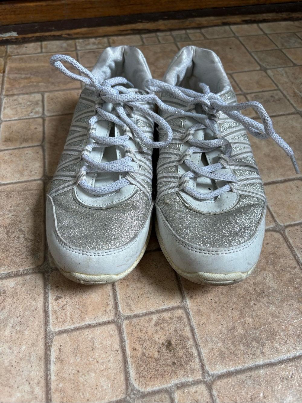 White Sideline Cheer Glitter Sneakers - Size 6